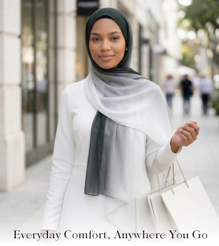 Ombre Modal Head Scarf for Women, Soft Lightweight Large Wrap Shawl, Hijab Style - color: Black - White