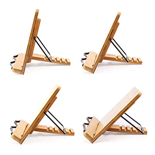 (49.68 x 35.6cm(19.68 x 14인치)) 엑스트라 라지 A+ XL 대나무 책 스탠드, 교과서 독서, 핸즈프리, 요리책 스탠드, 노트북, 아이패드, 태블릿 PC, 음악책, 조절 가능한 마더보드 각도
