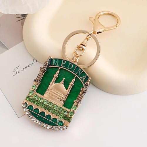 2 Pcs Sparkling Rhinestone Medina Mosque Keychain Purse Charm Islamic Keyring Pendant for Purse Bag Accessories