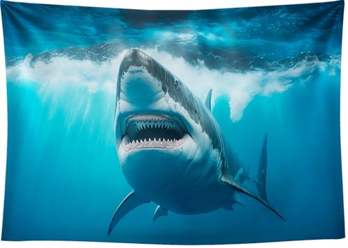 7x5 FT Shark Backdrop Shark Party Decorations Under The Sea Shark Underwater Aquarium Blue Sea Waves Great White Shark Background Shark Birthday Party Decorations Studio Props
