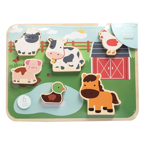 Pearhead Wooden Barn Puzzle, Pegged, Farm Animal Learning Toy | Montessori-Inspired Farm Board, Animal Sound Practice, Pegged Pieces, Toddler or Preschool Gift - color: Farm Animals