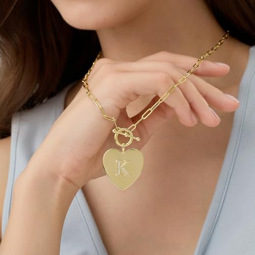 14K Gold Filled Heart Initial Necklace for Women, Dainty Alphabet Pendant Necklace with Paperclip Chain, Hypoallergenic Jewelry Gift for Her - color: Letter Y