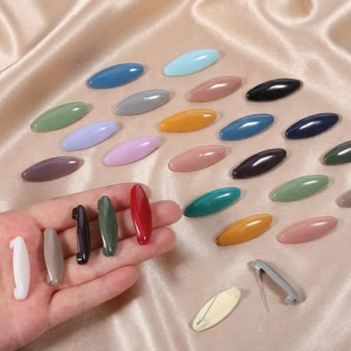48 Pcs Hijab Pin, Hijab Pins for Women & Scarf Pin, Colorful Plastic Hollow Oval Headscarf Pins (1.38×0.51 Inch), Secure Locking for Scarves, Hijabs & Clothing