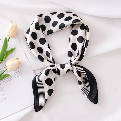 1950s 27.5 Inch Polka Dots Silk Head Scarf for Women Satin Hair Neck Scarf Wrap Lightweight Bandana