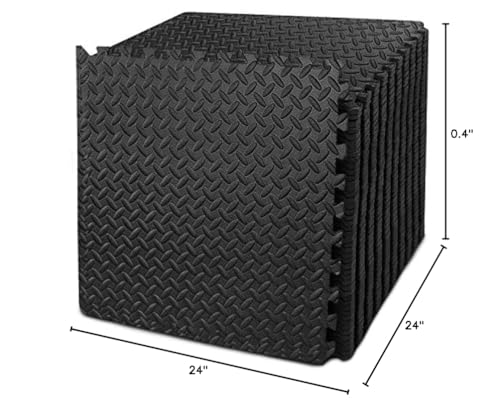 BEAUTYOVO Puzzle Exercise Mat with 12/24/48 Tiles Interlocking Foam Gym Mats, 24'' x 24'' EVA Foam Floor Tiles, Protective Flooring Mats for Gym Equipment - color: 192 Sq.Ft/48 tiles - All-Black
