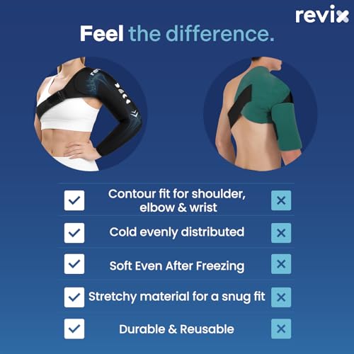 REVIX Arm Shoulder Ice Pack Wrap for Pitchers, Reusable Gel Cold Compression Therapy for Shoulder Throwing Recovery & Athletes, Elbow Ice Sleeve for Volleyball Player, Post-Workout Muscle Relief - style: Standard