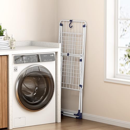 Clothes Drying Rack with 4-Gullwing, White, 55.12"*37.8"*17.52" | Foldable Free-standing Metal Drying Rack Clothing, Indoor & Outdoor Use, Space-saving, Dormitory, Balcony, Patio