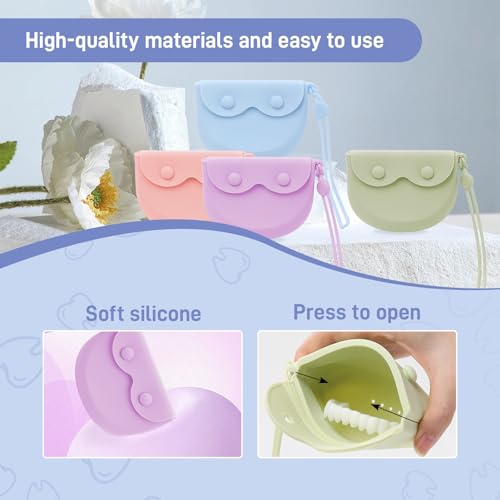 2 Pack Travel Retainer Aligner Holder Case with Vent Holes Lanyard, Silicone Dental Night Guard Case Cute, Brace Dentures Sport Mouthguard Container Storage for Women, Men (Purple & Pink) - color: Purple & Pink
