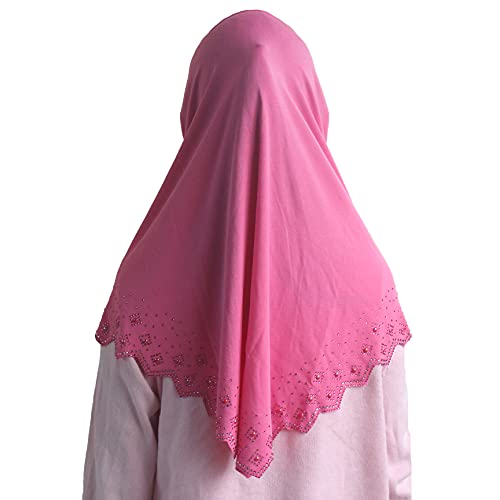 Girls Hijab with Rhinestones β Sparkly Non-Slip Amira Scarf for Kids, for Daily Prayer, School, Ramadan & Eid (Ages 4-12) - color: Rose Red