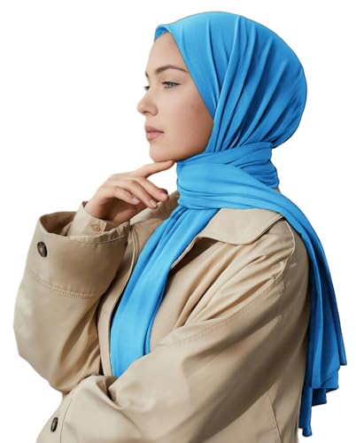Harewom Polyester Hijab Lightweight Solid Head Wrap Scarf for Women Daily - color: Light Blue