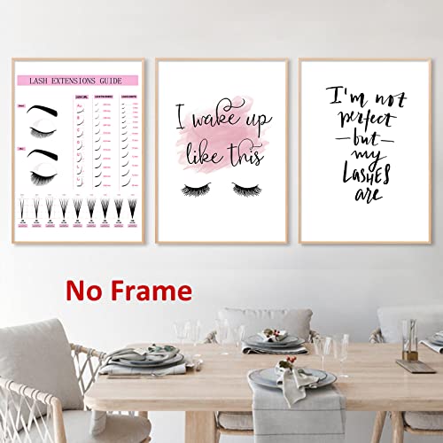 Makeup Wall Art Canvas Fashion Art Eyelash Pictures Eyelash Extension Guide Poster Beauty Salon Wall Art Pink Black and White Painting Lashes Picture for Bathroom Living Room 16x24inchx3 Frameless - color: Beauty Salon Wall Art, size: 16"L x 24"W