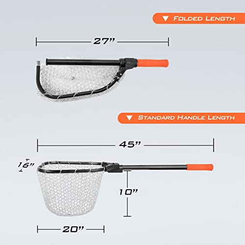 KastKing Brutus Fishing Landing Net with Extendable Handle | UP to 31in/45in/75in, Silicone & PVC Mesh, Lightweight Aluminum Frame, Non-Slip EVA Handle, Holds up to 44lbs - size: 45" Total Length(not extendable), style: Silicone Net