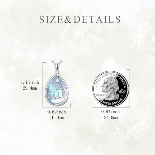 POPLYKE Muslim Islamic Religious Pendant Necklace for Men Women Sterling Silver Religious Allah Jewelry Gift - style: Moonstone