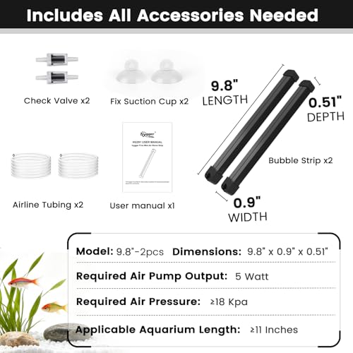 hygger Weighted Nano Mist Bubble Wall Bar, 2-Pack 9.8" Self-Sinking ABS Air Stone Strip with Gentle Oxygen Diffuser for Freshwater & Marine Aquarium, Hydroponics - size: 9.8 Inch 2pcs