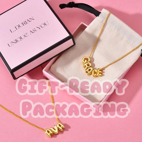 Ldurian Personalized Bubble Name Necklace, Tiny Name Plate Pendant Necklace, 14K Gold Plated Charm Cute Pre-made Jewelry for Women - size: 16 Alexander