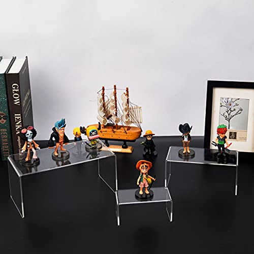 Acrylic Risers for Display Clear 3-Tier Risers Stands Showcase for Amiibo Funko Pop Figures, Dessert, Jewelry-8.4"x 6.3"x 4.3" (2 Sets) - size: 8.4"x6.3"x4.3"