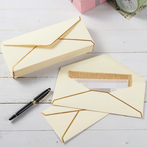 100 Pack #10 Business Envelopes with Gold Stickers, Cream Color - color: Cream Color