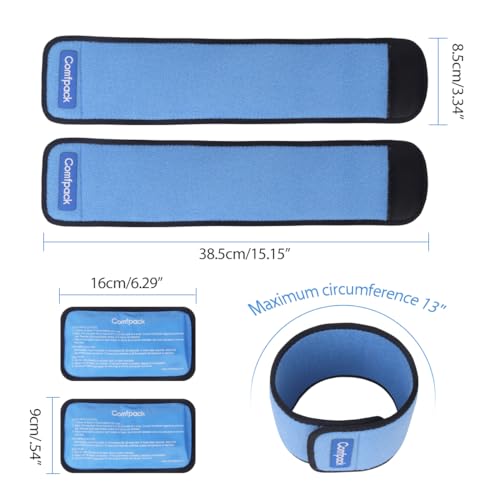 Comfpack 2 Packs Cold Therapy Wrap for Pain Relief, Reusable Gel Ice Packs for Foot Plantar, Wrist, Ankle, for Sprains, Muscle Pain, Bruises, Injuries, Blue - size: Blue, style: 2 Sleeves + 2 Gel Packs