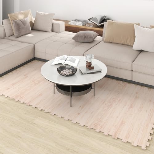 Giantex Wood Grain Floor Tiles Foam Mat, 8 PCS EVA Foam Puzzle Mats, 20'' x 20'' Interlocking Exercise Mat, Floor Padding for Furniture, Living Room, Bedroom, Gym, Home Office, Basement, Light Oak - size: 21 sq. ft. (8 pcs)