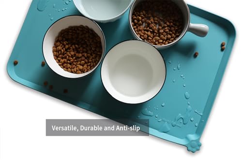 Hoki Found L Silicone Pet Food Mats Tray - Non Slip Pet Dog Cat Bowl Mats Placemat - Dog Pet Cat Feeding Mat - Waterproof Dog Cat Food Mats -Pet Water Mats for Carpet -Glacier - color: Glacier, size: 22" x 14"