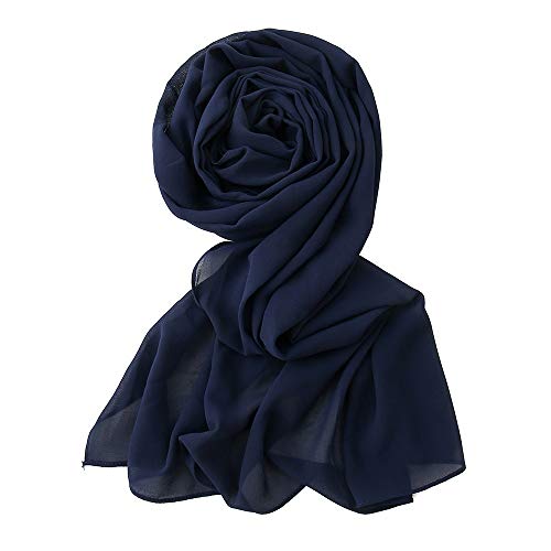 Yeieeo Chiffon Head Wraps for Women - Solid Color Fashion Bubble Chiffon Scarf Hijab - color: Navy Blue