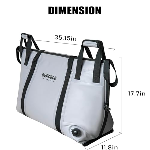 Buffalo Gear Insulated Fish Cooler - 27.5QT 58QT Waterproof Flat Bottom Bag, Leakproof and Fishing Kill Bag - color: Grey-58QT