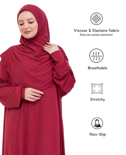 Prien Prayer Dress For Women, Cotton Muslim Abaya, Soft Hijab, Elegant Turkish Islamic Wear For Eid, Ramadan, Umrah, Hajj - color: Burgundy