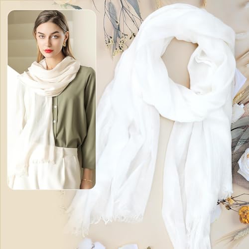 Extra Large Cotton Linen Shawl Wrap for Women, Elegant Scarf with UV Protection Breathable Lightweight Head Cover Hijab - color: White