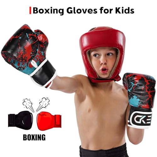 CKE Kids Boxing Gloves for Kids Boys Girls Junior Youth Toddlers Age 5-12 Years Training Boxing Gloves for Punching Bag Kickboxing Muay Thai - color: Red/Black