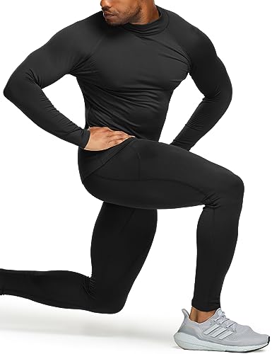 TSLA Men's Thermal Long Sleeve Compression Shirts, Mock/Turtleneck Winter Sports Running Base Layer Top - color: Mock Neck Black, size: Small