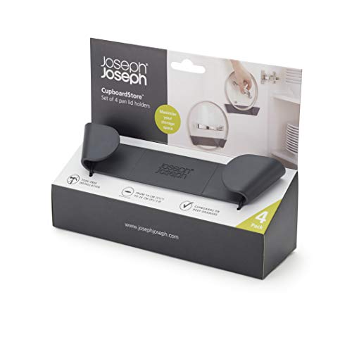 Joseph Joseph Cupboard Store - Set of 4 Pot and Pan Lid Holders Self Adhesive Wall Mount Storage Organizer, Suitable for Lids Up to 9 in , 3M VHB Tape Included, Gray