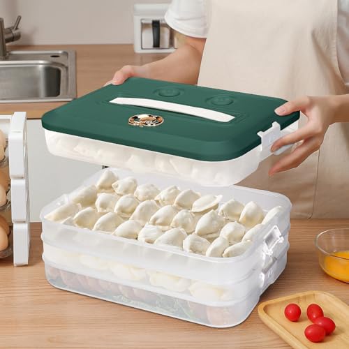Food Storage Containers with Lids, Plastic Cookie Storage Containers Airtight, 4-Layer Stackable Food Containers Dumpling Storage Box, Green - color: Green
