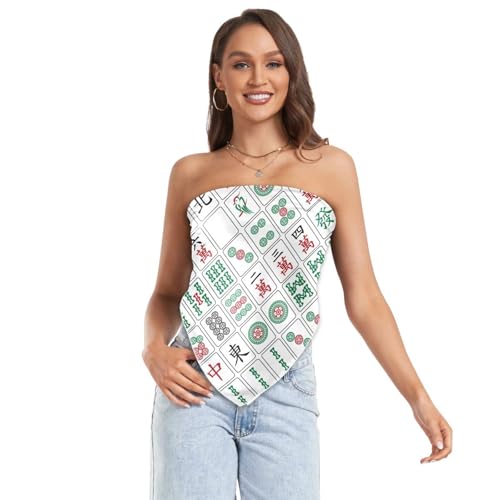 Bandana Square Head Scarf for Women Satin Hair Wrap Fashion Headband 27" - color: Mahjong Tiles