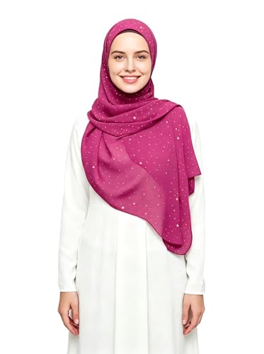 Lina & Lily Sparkle Shimmer Gold Glitter Women's Chiffon Hijab Head Scarf Shawl Wrap Lightweight - color: Dark Pink