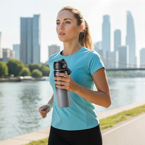 Fijinhom 18oz Insulated Stainless Steel Water Bottle, Wide Mouth Double Wall Vacuum, Silicone Straw, Sweat & Leak Proof, BPA Free Insulated Water Flask for Travel, Keep Cold 24h Hot 12h, Grey - color: Grey Gradient, size: 18 Ounces