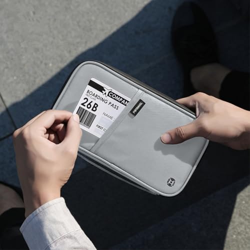 VanFn RFID Travel Passport Wallet, Family Passport Holder, Trip Document Organizer P.Travel Series - color: A - Nylon - Light Gray