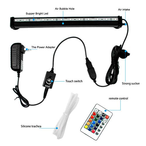 Submersible Aquarium Light:Fish Tank Light with Air Bubble Hole-RGB Color Changing Brightness Adjustable IP68 Waterproof Remote Control LED Light for Aquarium Fish Tank 12 inch - size: 12 inch Air Bubble Hole