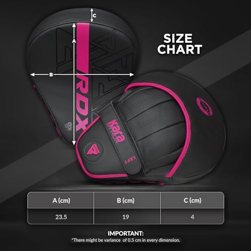 RDX Boxing Pads Curved Focus Mitts, Maya Hide Leather Kara Hook and jab Training Pads, Adjustable Strap Ventilated, MMA Muay Thai Kickboxing Coaching Martial Arts Punching Hand Target Strike Shield - color: Pink