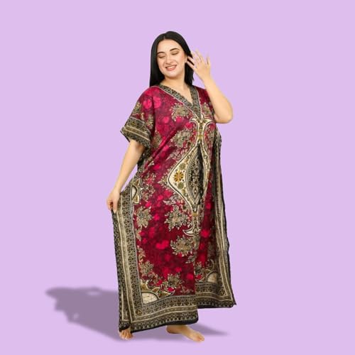 Women's Kaftan Dress – Loose Fit Maxi Gown – Kimono Style Beach Cover Up – Elegant Resort Wear and Nightwear - color: Pink