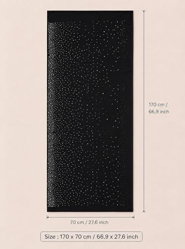 Chiffon Hijab Scarf for Women, Rhinestone Pearl Muslim Head Scarf, Lightweight Shawl Wrap - color: Black