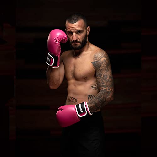 Kruzak Boxing Gloves for Men & Women, Sparring & Kickboxing Gloves, Muay Thai & MMA Gloves, 8-16 oz - color: Pink, size: 14 oz