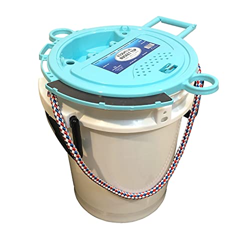 5 Gallon iSmart Bucket (Rope Handle) with Essential Top (White), intergrated with Magnet pad, Rod, net, Tool, line, Accessories Holder and Vented Opening, Holes for Live Bait. - color: White
