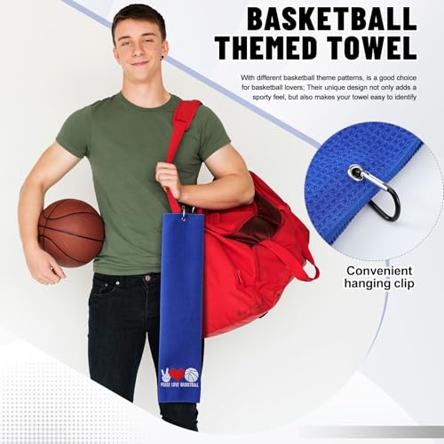 VitalCozy 4 Pieces Funny Basketball Towel 16 x 24 Inch Embroidered Basketball Sweat Towels with Clip Workout Towel Hand Bath Towels Basketball Player Sports Gifts for Men, 4 Styles - color: Bright, style: Basketball