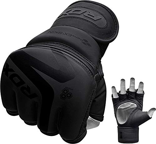 RDX MMA Gloves Premium Real Maya Hide Leather, Mixed Martial Arts Sparring & Grappling Gloves for Training, Fighting Gloves, Fingerless Design, Padded Open D-Cut Palm, Mixed Martial Arts Equipment - size: Large