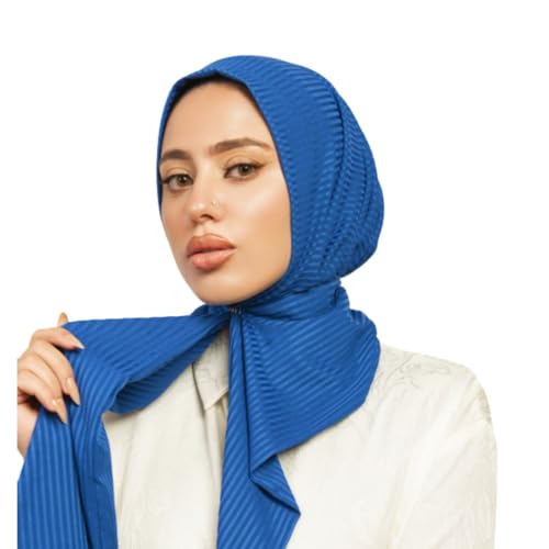 Instant Hijab For Women | Head Wrap100% Cotton Rib Headscarf | Easy to Wear Hijabs with Metal Pin - color: Blue