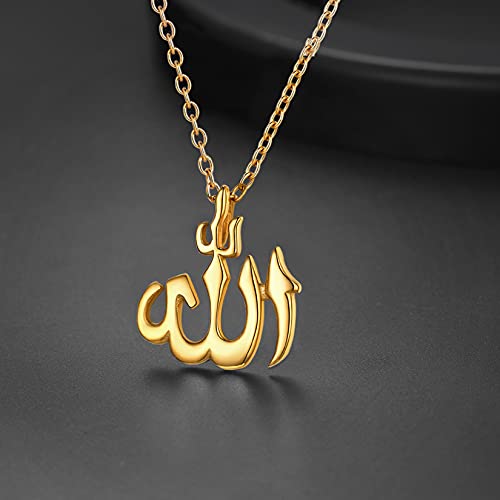 U7 Allah Pendant Necklace with Chain Platinum / 18K Gold Plated Muslim Jewelry Islamic Pendant - color: 01.Polished Gold