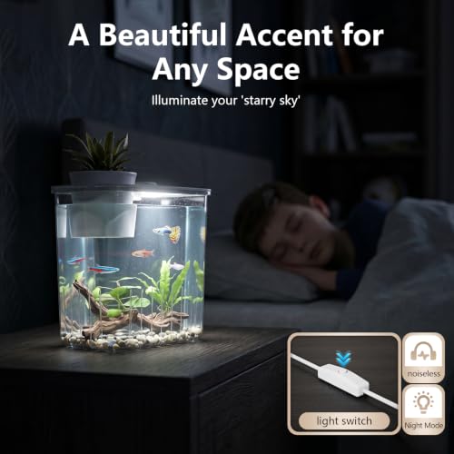 0.8 Gallon Betta Fish Tank Aquarium Starter Kit with Light and Lid(White) | Premium Acrylic Aquarium with Light and Lid, Crystal Clear Starter Kit for Betta Fish, Shrimp, Snails and Small Fish - color: White, size: 0.8 Gallon