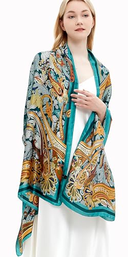 Women Silk Scarves Long Satin Lightweight Outdoor Shawl Wraps Printed Head Scarf 70''X35'' - color: 110-paisley/Green