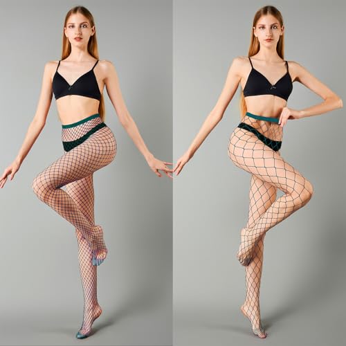MengPa Women's Fishnets Tights High Waist Stockings Party Thigh High Pantyhose - color: 2pcs-green