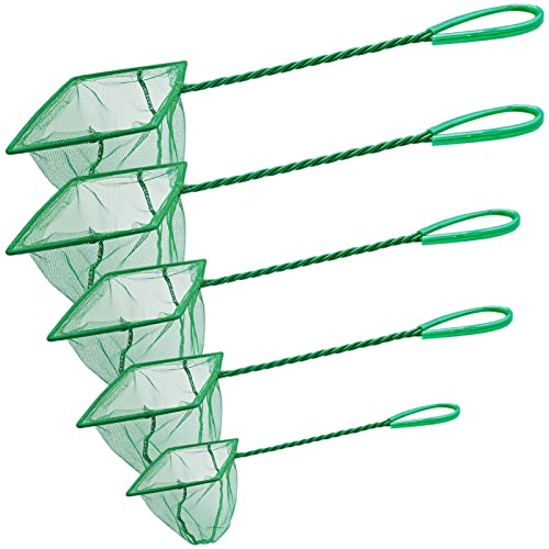 5 Pack Aquarium Fish Net, Multi-Size Fine Quick Fish Catch Nets Nylon Fishing Mesh Nets with Long Plastic Handle for Fish Tank - Green (3in, 4in, 5in, 6in, 6in)